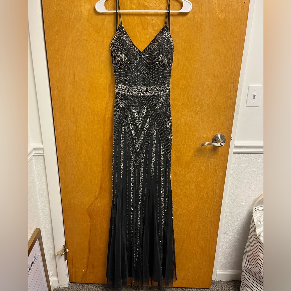 MARINA Black and Silver Maxi Dress